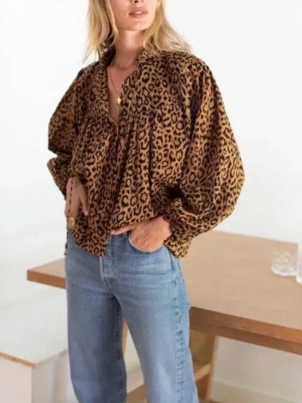 Emerson Fry • India Collection Leopard Cotton Emmaline Blouse NWOT